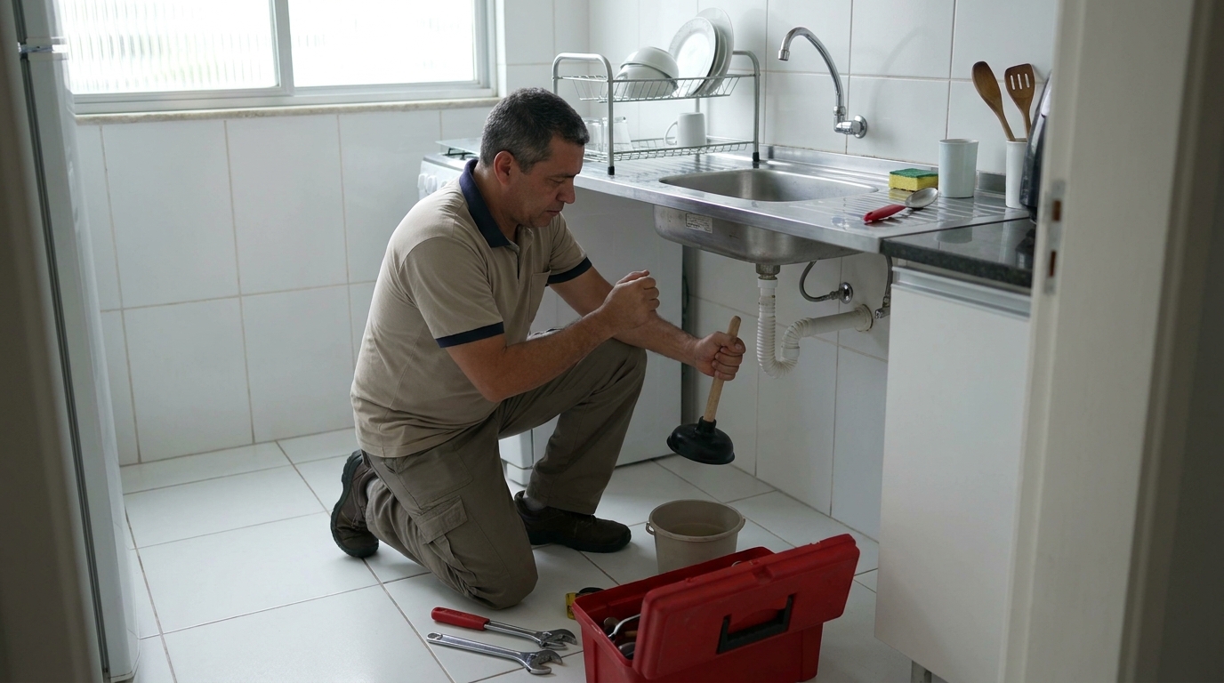 Desentupimento de pia residencial em Ponta Grossa‑PR