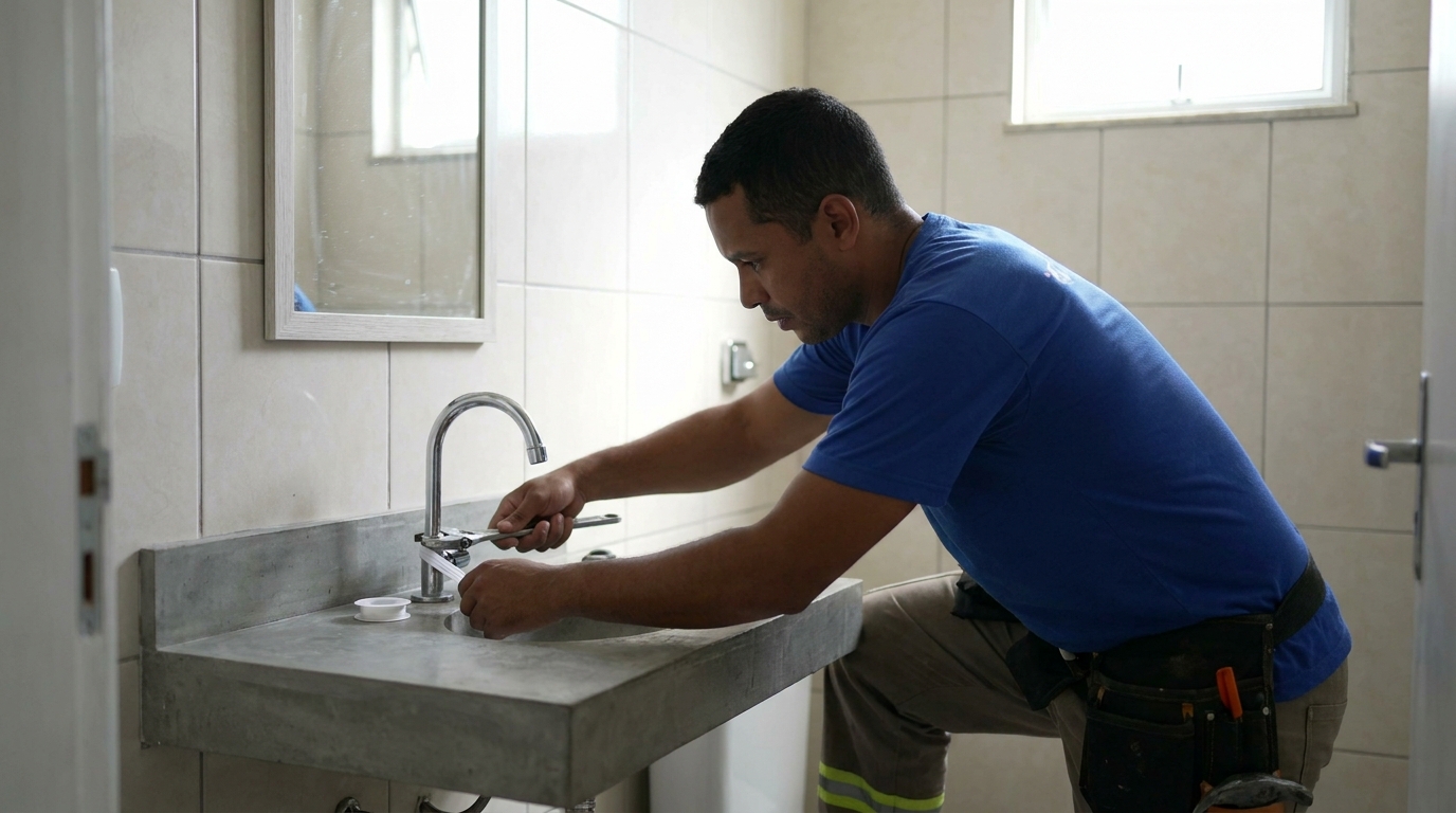 Encanador instalando torneira em Ponta Grossa‑PR