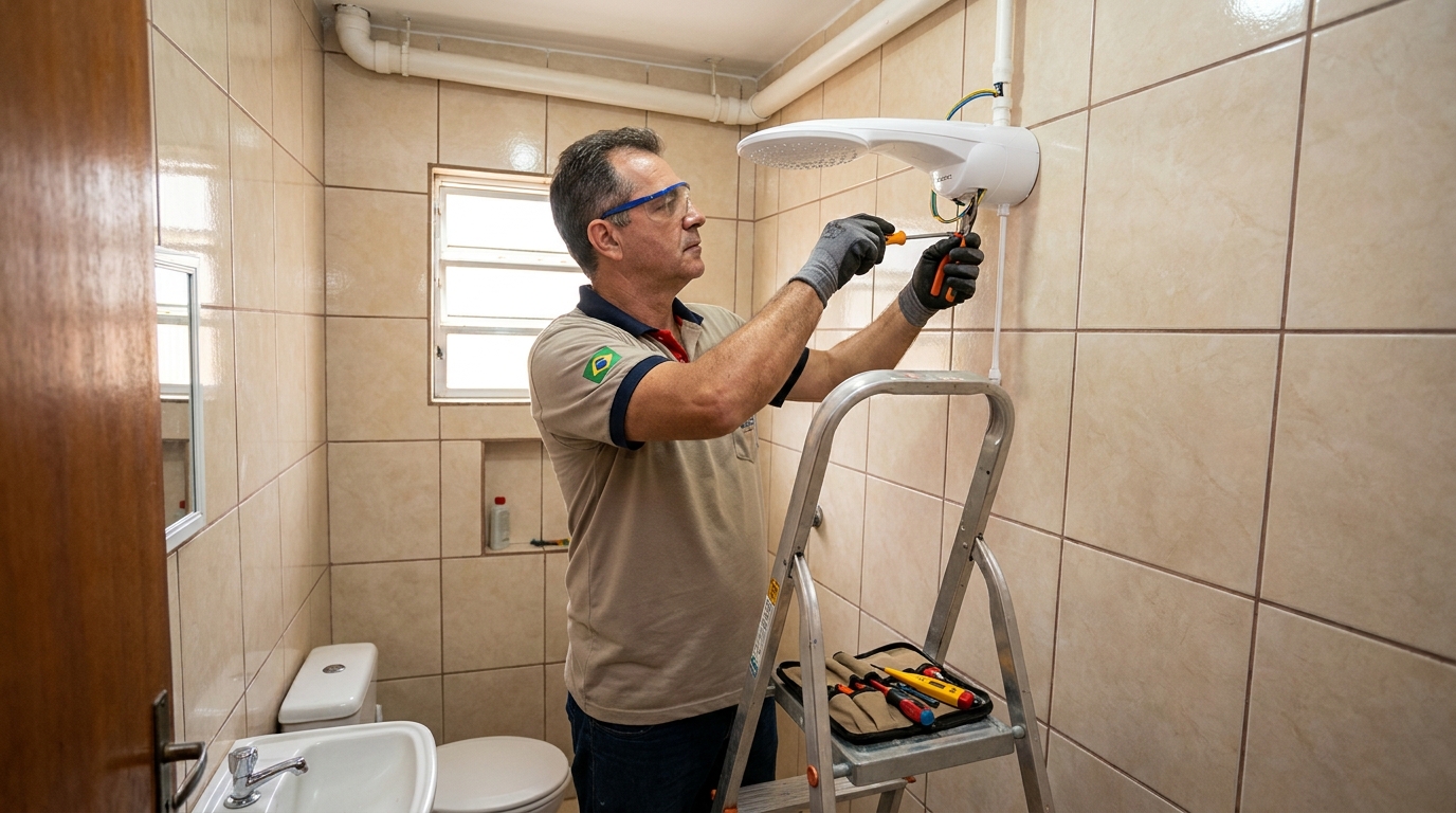 Instalação de chuveiro no banheiro em Ponta Grossa‑PR