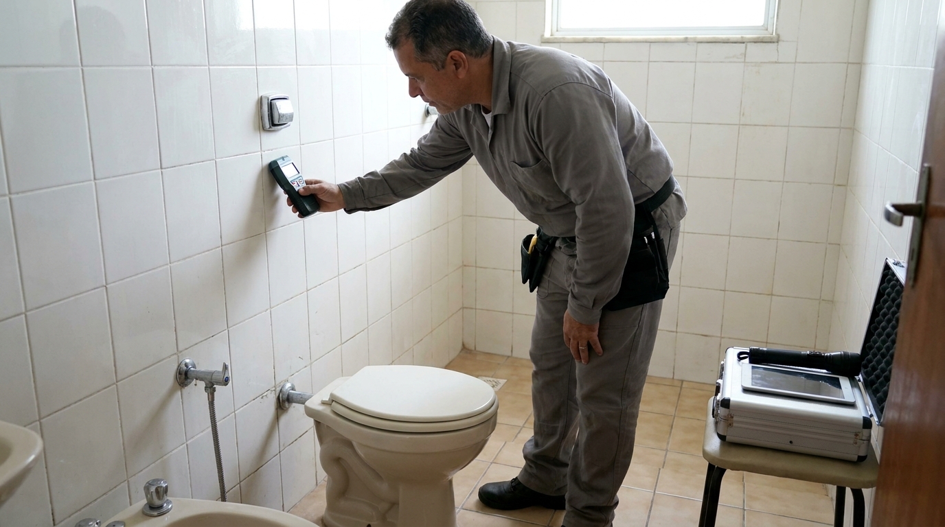 Técnico de caça vazamento analisando tubulação em Ponta Grossa‑PR